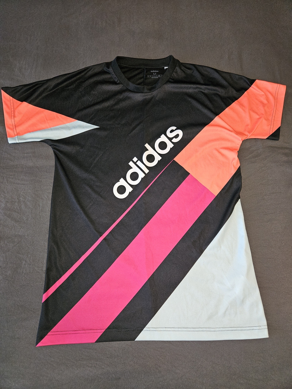 adidas Men’s Black Tee with Pink & Coral Diagonal Panels